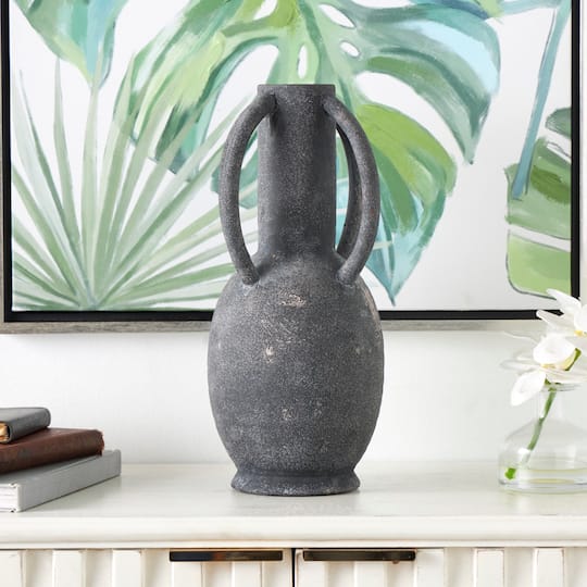 15" Gray Ceramic Textured Whitewashed Vase